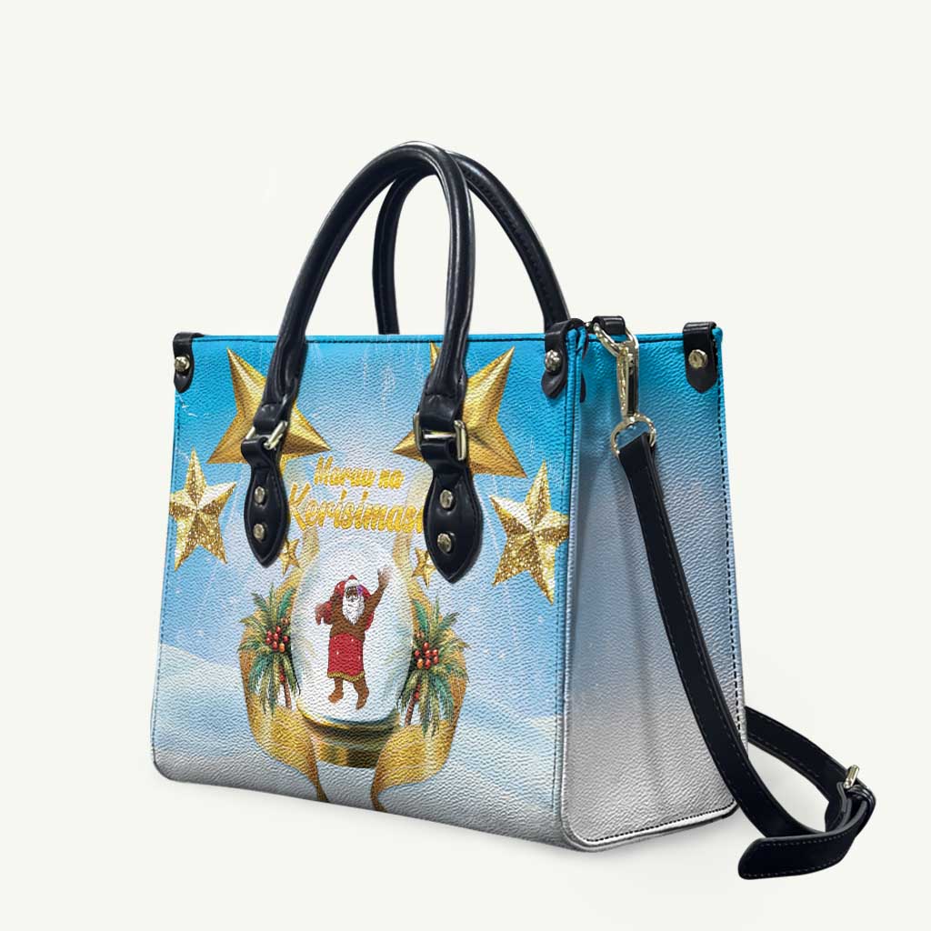 Fiji Christmas Leather Bag Snow Globe With Fijian Santa LT05 Blue - Polynesian Pride