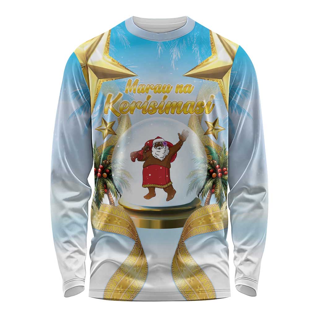 Fiji Christmas Long Sleeve Shirt Snow Globe With Fijian Santa LT05 Unisex Blue - Polynesian Pride