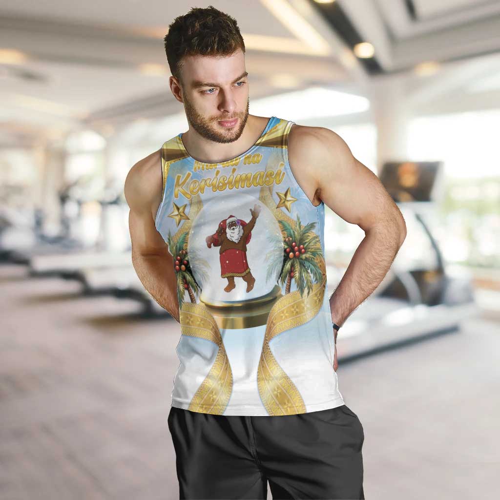 Fiji Christmas Men Tank Top Snow Globe With Fijian Santa LT05 Blue - Polynesian Pride