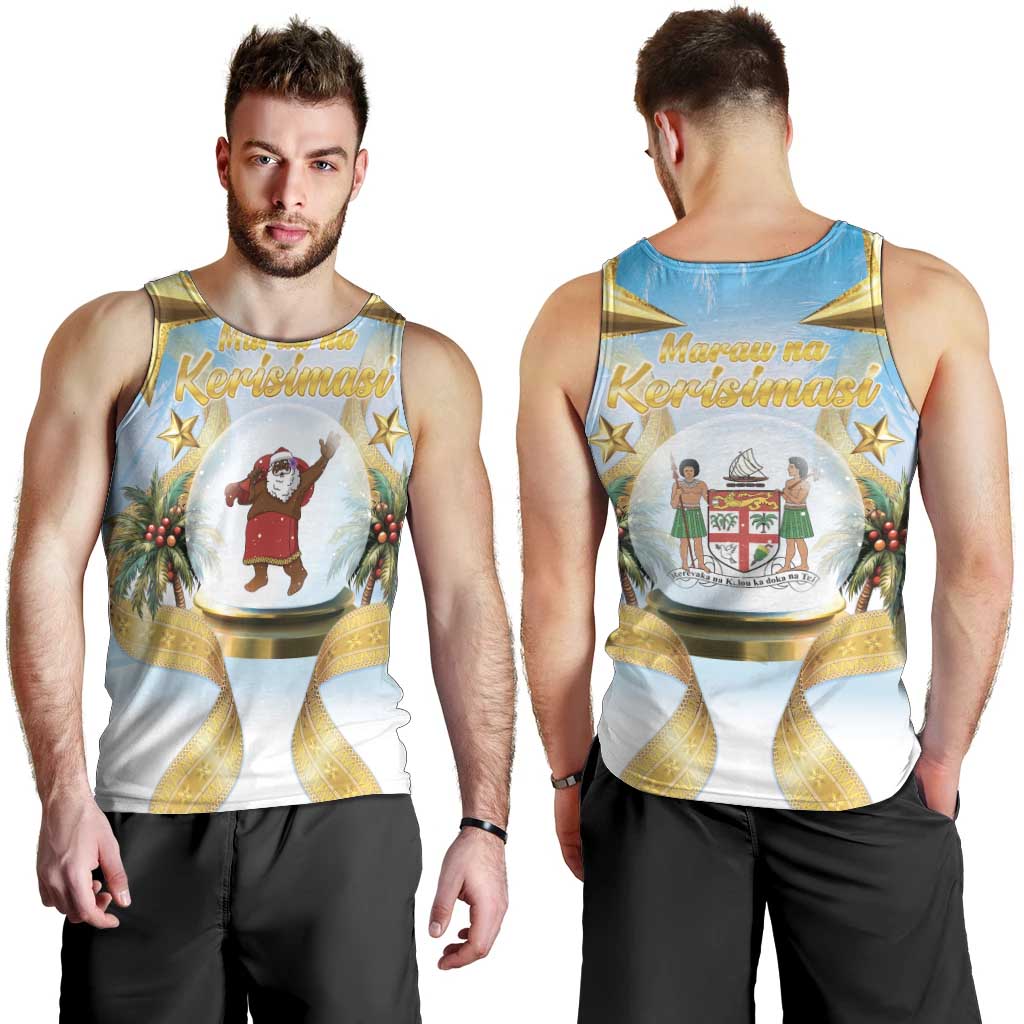 Fiji Christmas Men Tank Top Snow Globe With Fijian Santa LT05 - Polynesian Pride