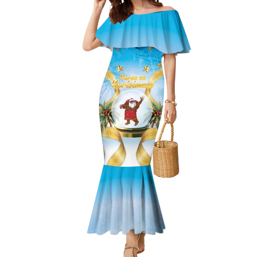 Fiji Christmas Mermaid Dress Snow Globe With Fijian Santa LT05 Women Blue - Polynesian Pride