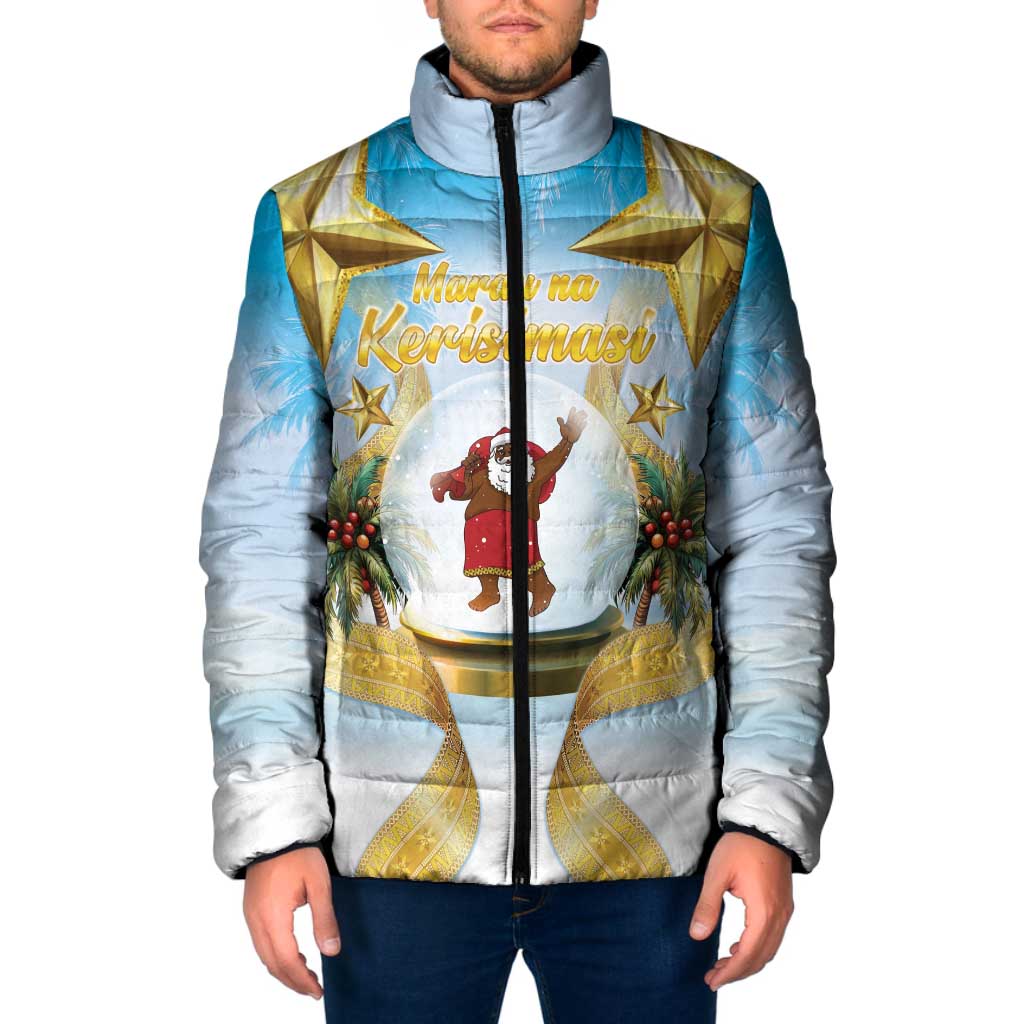 Fiji Christmas Padded Jacket Snow Globe With Fijian Santa LT05 Blue - Polynesian Pride
