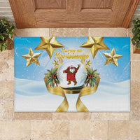 Fiji Christmas Rubber Doormat Snow Globe With Fijian Santa LT05 Blue - Polynesian Pride