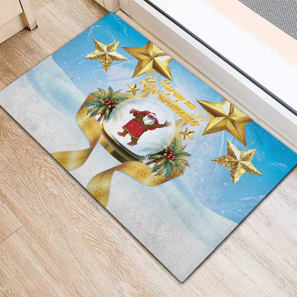 Fiji Christmas Rubber Doormat Snow Globe With Fijian Santa LT05 - Polynesian Pride