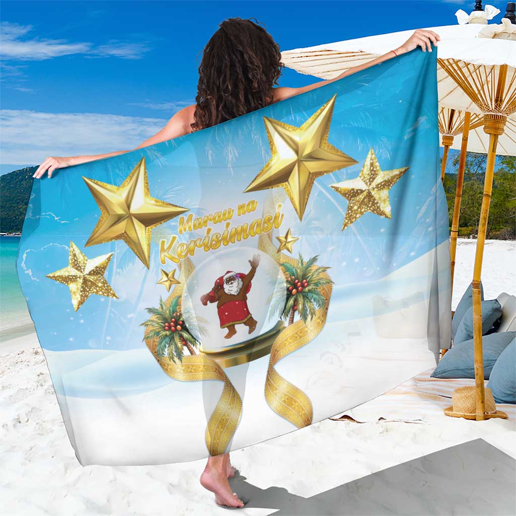 Fiji Christmas Sarong Snow Globe With Fijian Santa LT05 One Size 44 x 66 inches Blue - Polynesian Pride