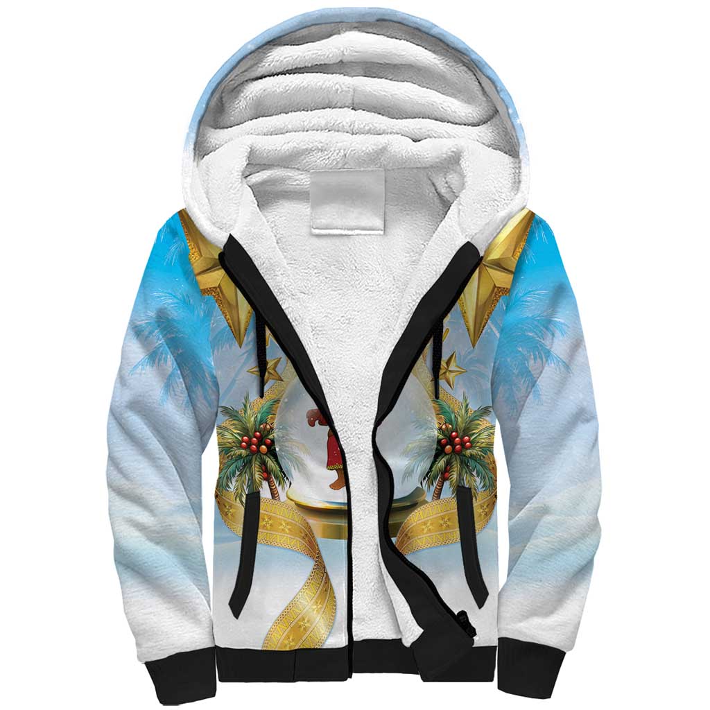 Fiji Christmas Sherpa Hoodie Snow Globe With Fijian Santa LT05 Unisex Blue - Polynesian Pride