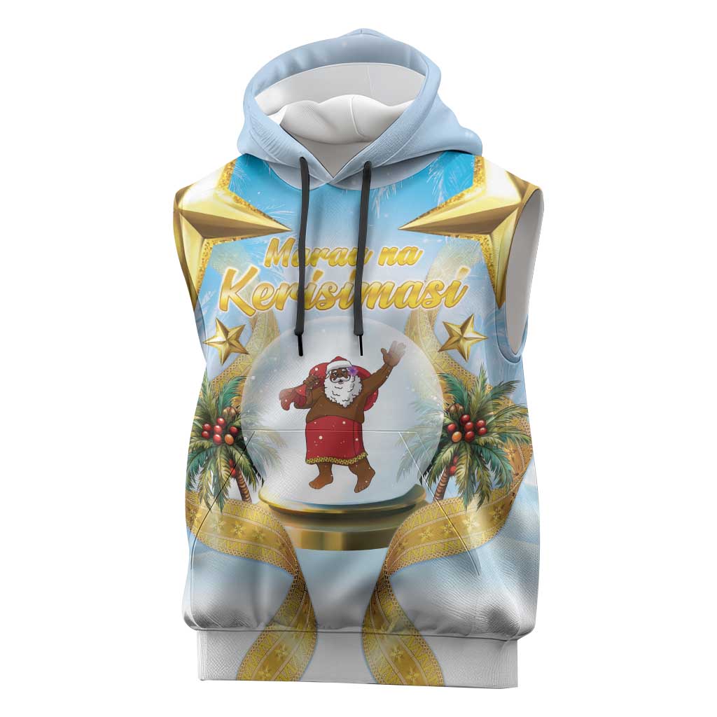 Fiji Christmas Sleeveless Hoodie Snow Globe With Fijian Santa LT05 Blue - Polynesian Pride