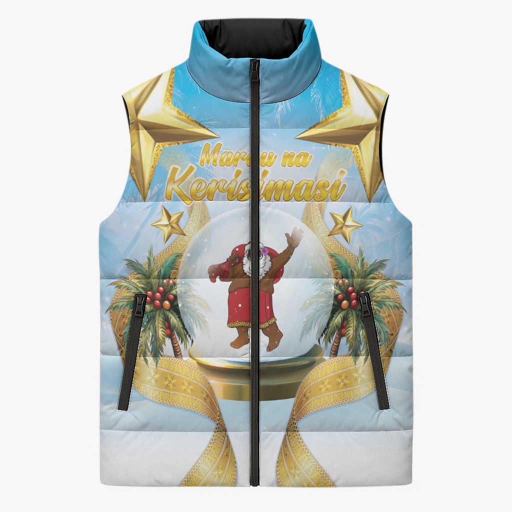 Fiji Christmas Sleeveless Puffer Jacket Snow Globe With Fijian Santa LT05 Unisex Blue - Polynesian Pride