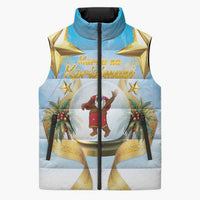 Fiji Christmas Sleeveless Puffer Jacket Snow Globe With Fijian Santa LT05 Unisex Blue - Polynesian Pride