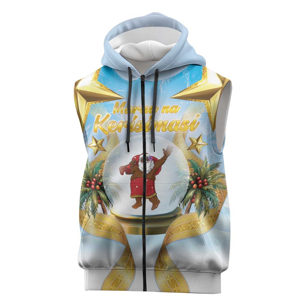 Fiji Christmas Sleeveless Zip Hoodie Snow Globe With Fijian Santa LT05 Blue - Polynesian Pride