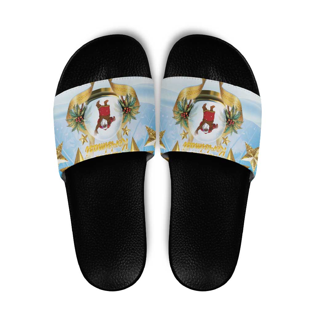 Fiji Christmas Slide Sandals Snow Globe With Fijian Santa LT05 - Polynesian Pride