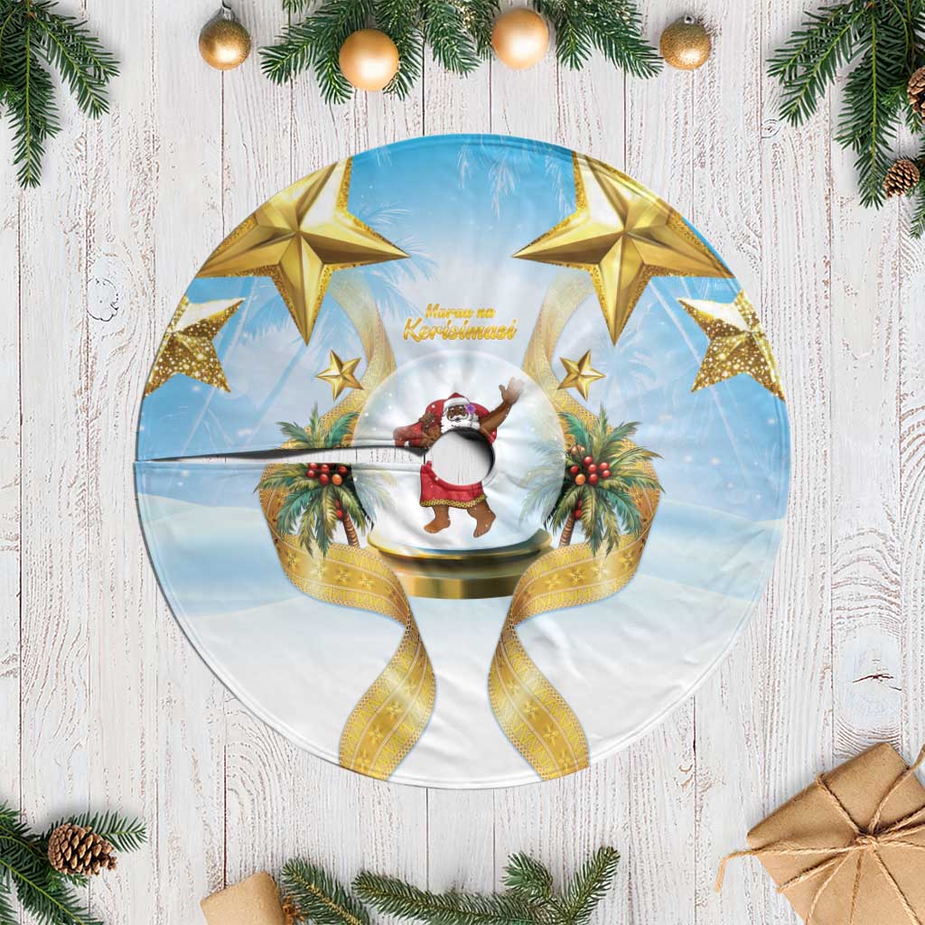 Fiji Christmas Tree Skirt Snow Globe With Fijian Santa LT05 Casual Blue - Polynesian Pride