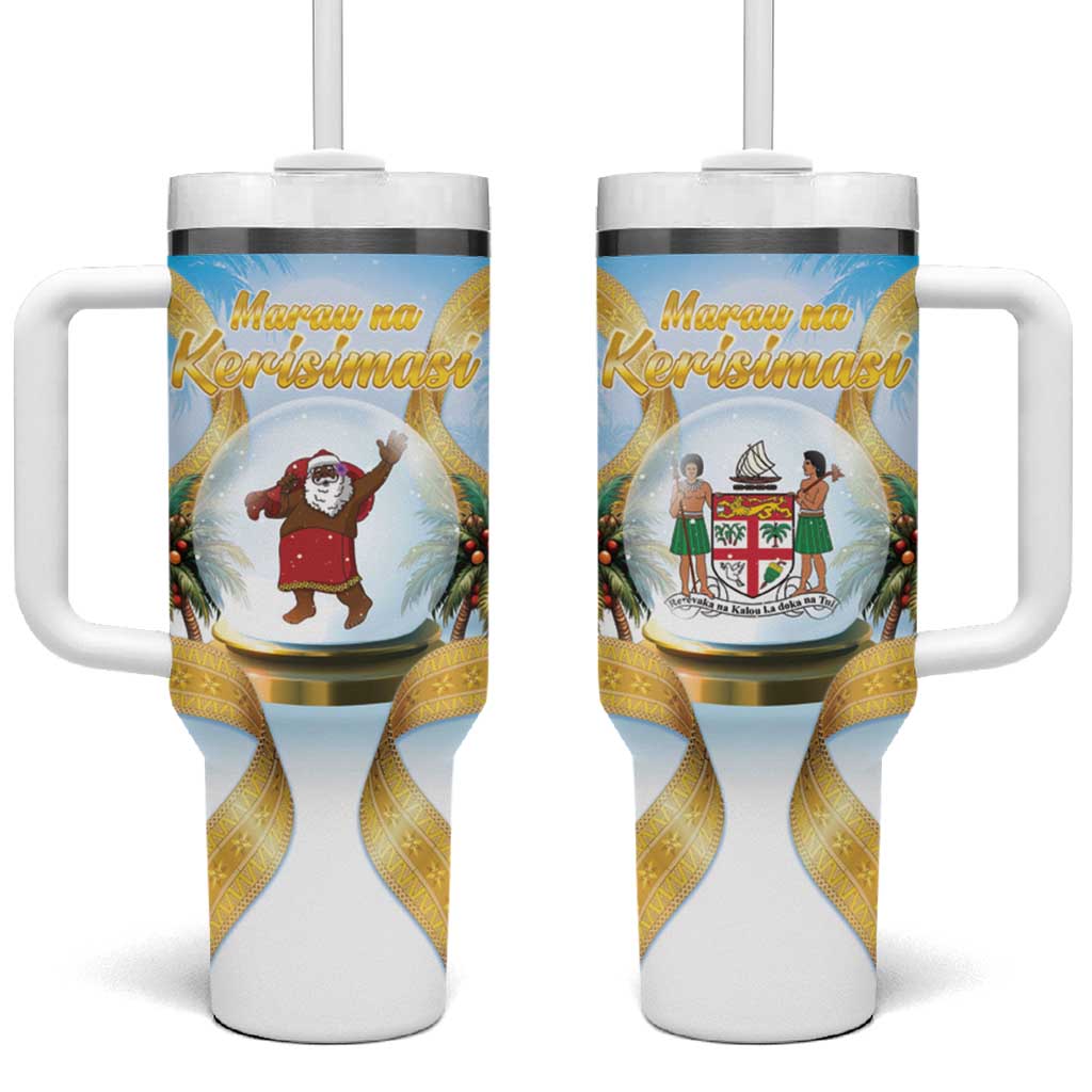 Fiji Christmas Tumbler With Handle Snow Globe With Fijian Santa LT05 One Size: 40 oz Blue - Polynesian Pride