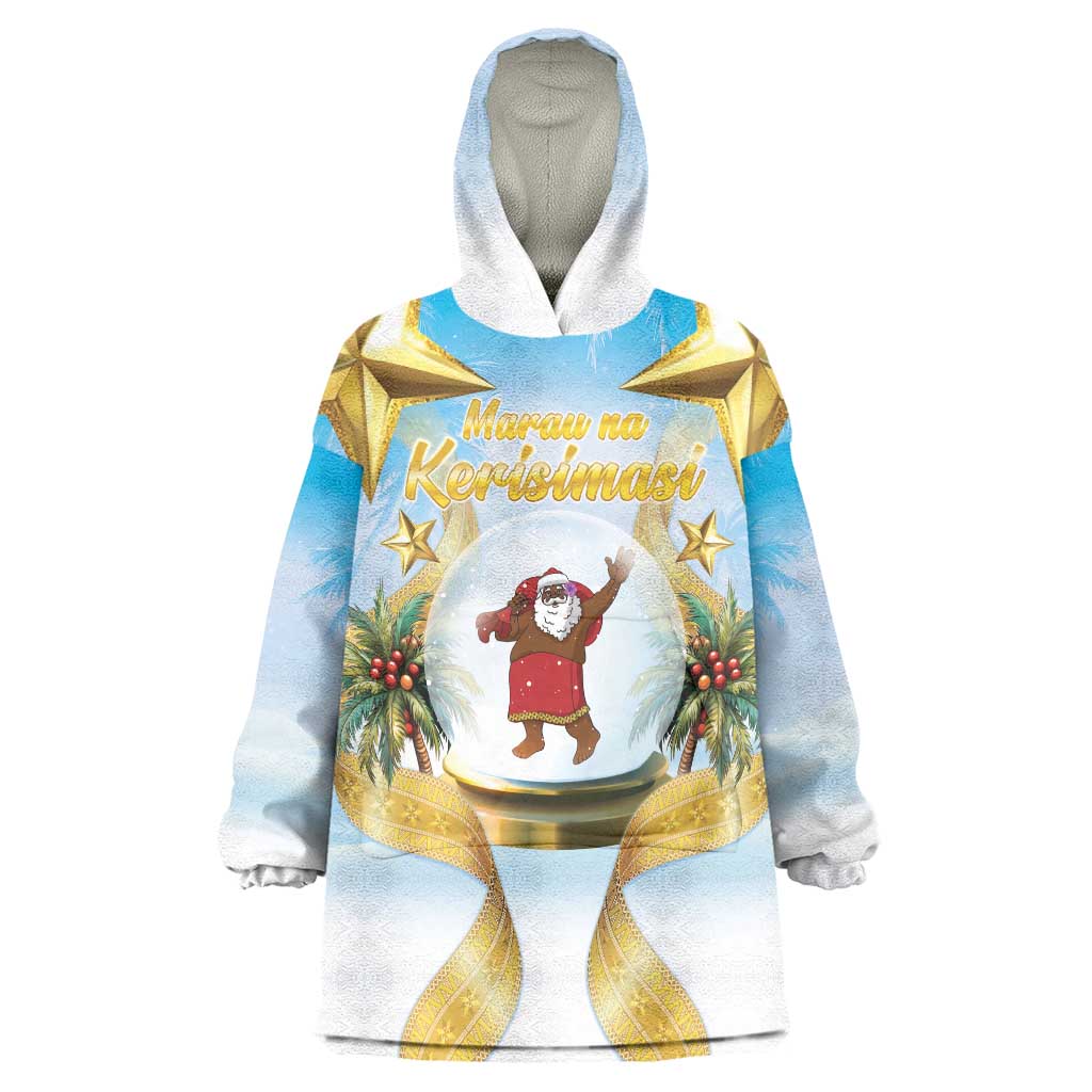 Fiji Christmas Wearable Blanket Hoodie Snow Globe With Fijian Santa LT05 One Size Blue - Polynesian Pride