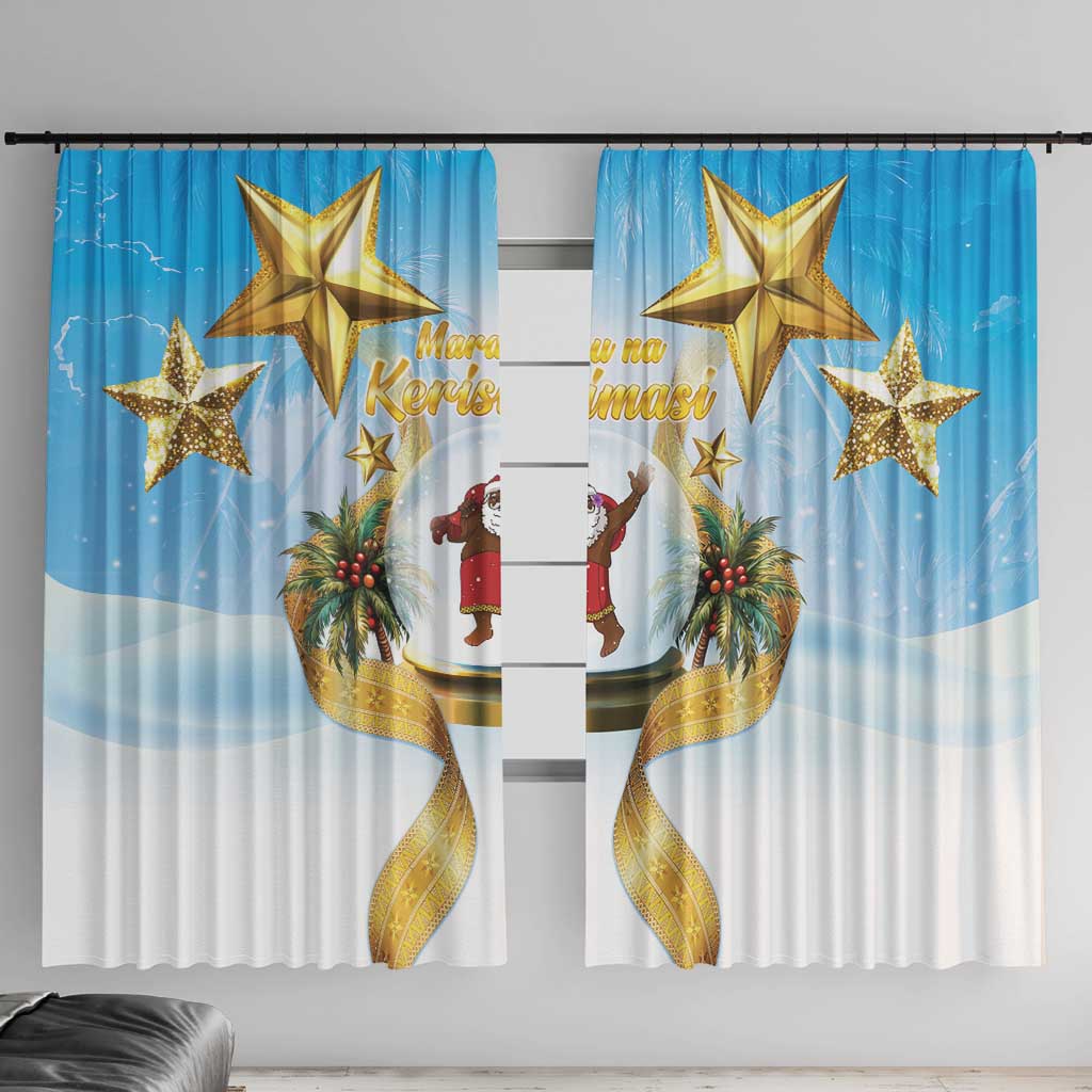 Fiji Christmas Window Curtain Snow Globe With Fijian Santa LT05 With Hooks Blue - Polynesian Pride