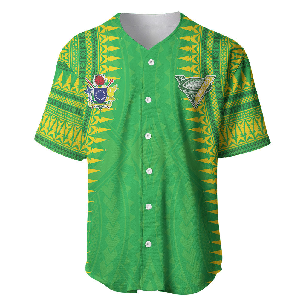 Cook Islands Rugby Custom Baseball Jersey Kuki Tribal Pattern Green Version LT05 Green - Polynesian Pride