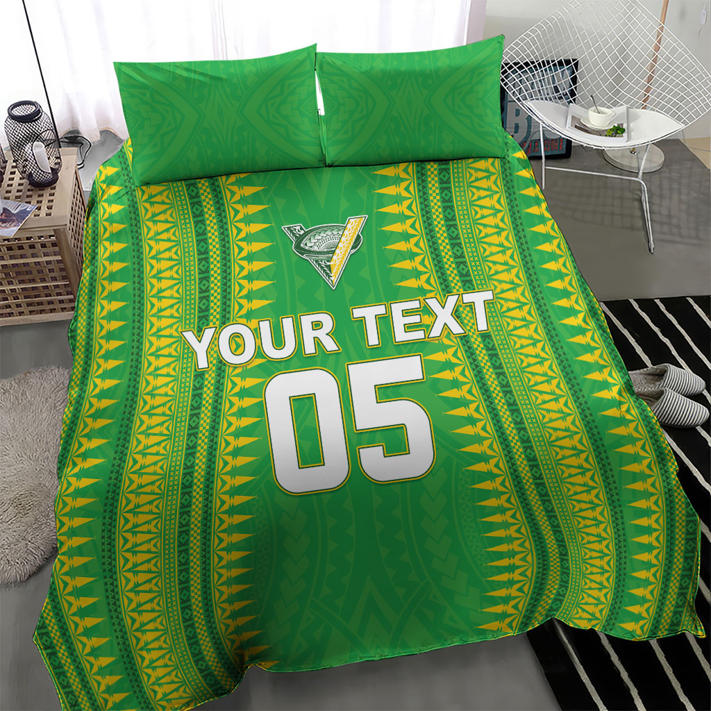 Cook Islands Rugby Custom Bedding Set Kuki Tribal Pattern Green Version LT05 - Polynesian Pride
