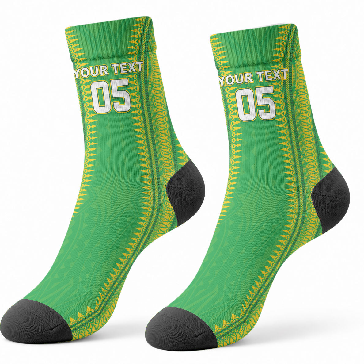 Cook Islands Rugby Custom Crew Socks Kuki Tribal Pattern Green Version LT05 - Polynesian Pride