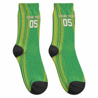 Cook Islands Rugby Custom Crew Socks Kuki Tribal Pattern Green Version LT05 - Polynesian Pride