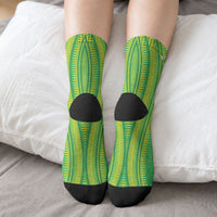Cook Islands Rugby Custom Crew Socks Kuki Tribal Pattern Green Version LT05 - Polynesian Pride