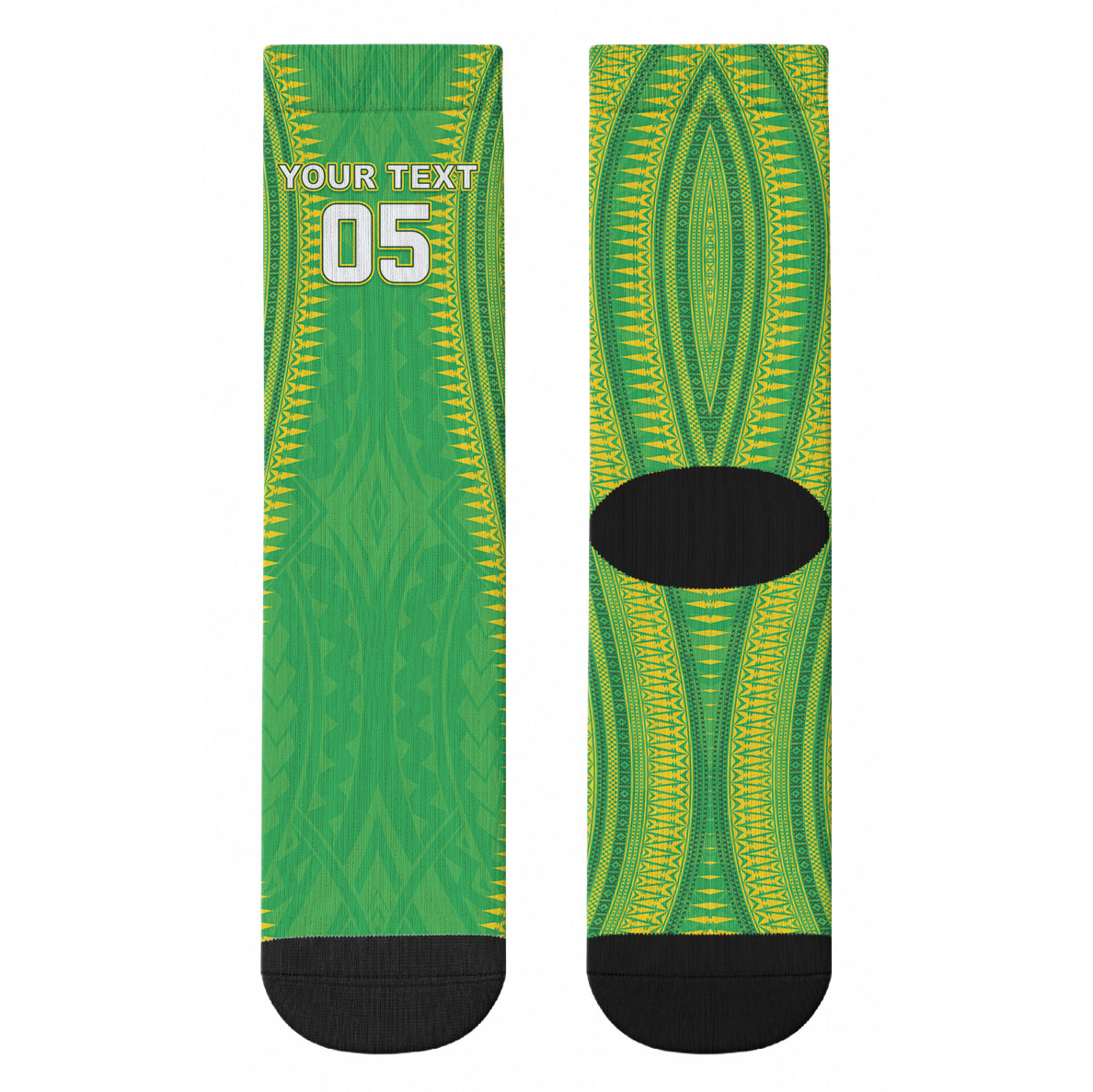 Cook Islands Rugby Custom Crew Socks Kuki Tribal Pattern Green Version LT05 - Polynesian Pride
