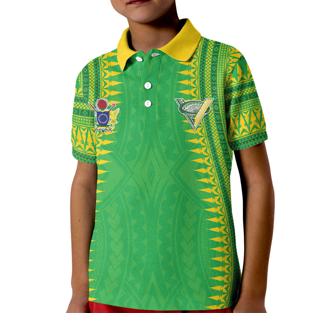 Cook Islands Rugby Custom Kid Polo Shirt Kuki Tribal Pattern Green Version LT05 Kid Green - Polynesian Pride