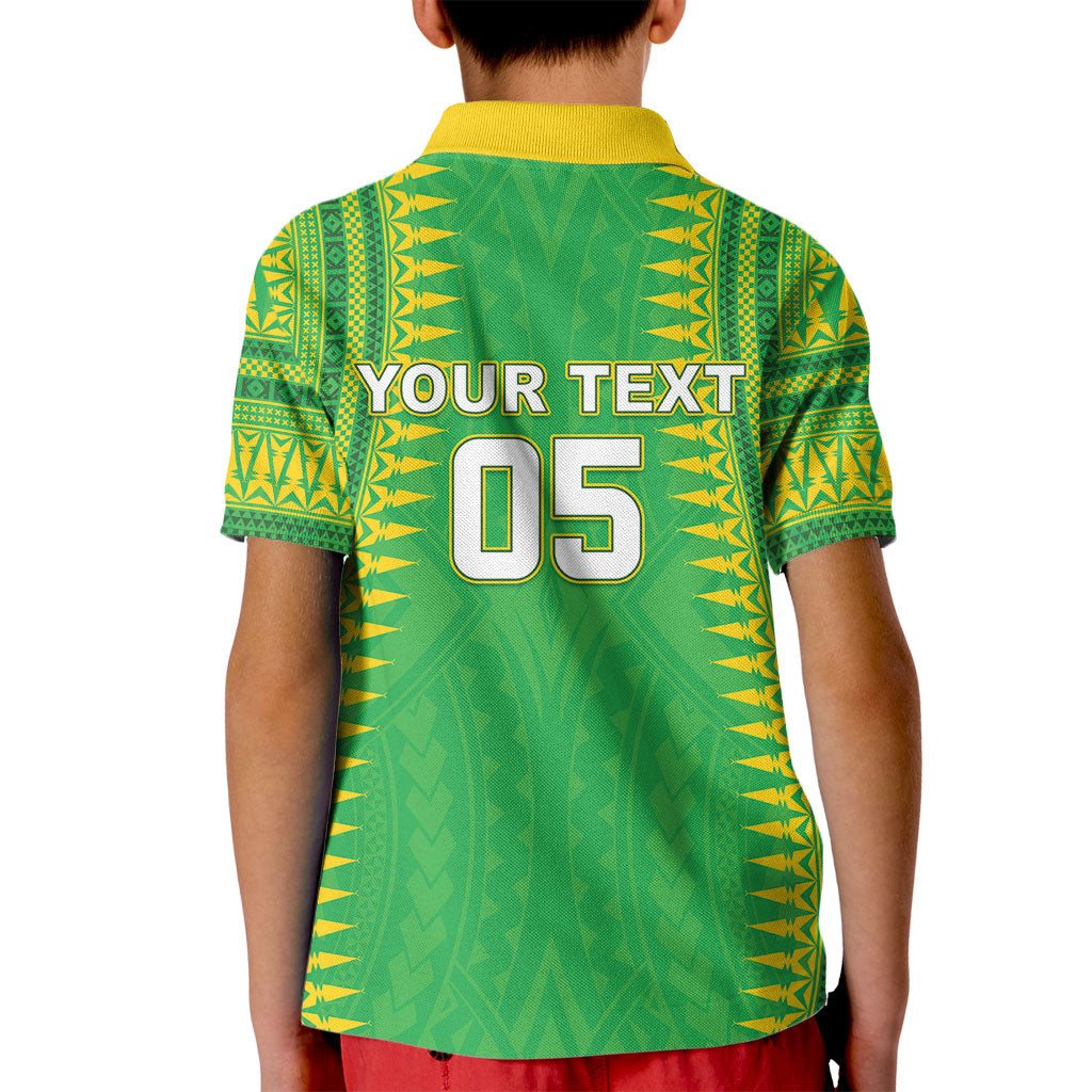 Cook Islands Rugby Custom Kid Polo Shirt Kuki Tribal Pattern Green Version LT05 - Polynesian Pride