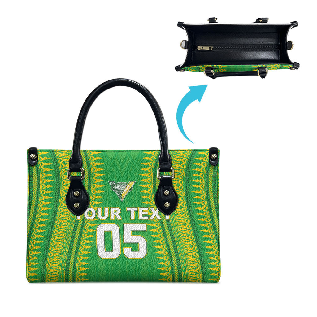 Cook Islands Rugby Custom Leather Bag Kuki Tribal Pattern Green Version LT05 - Polynesian Pride