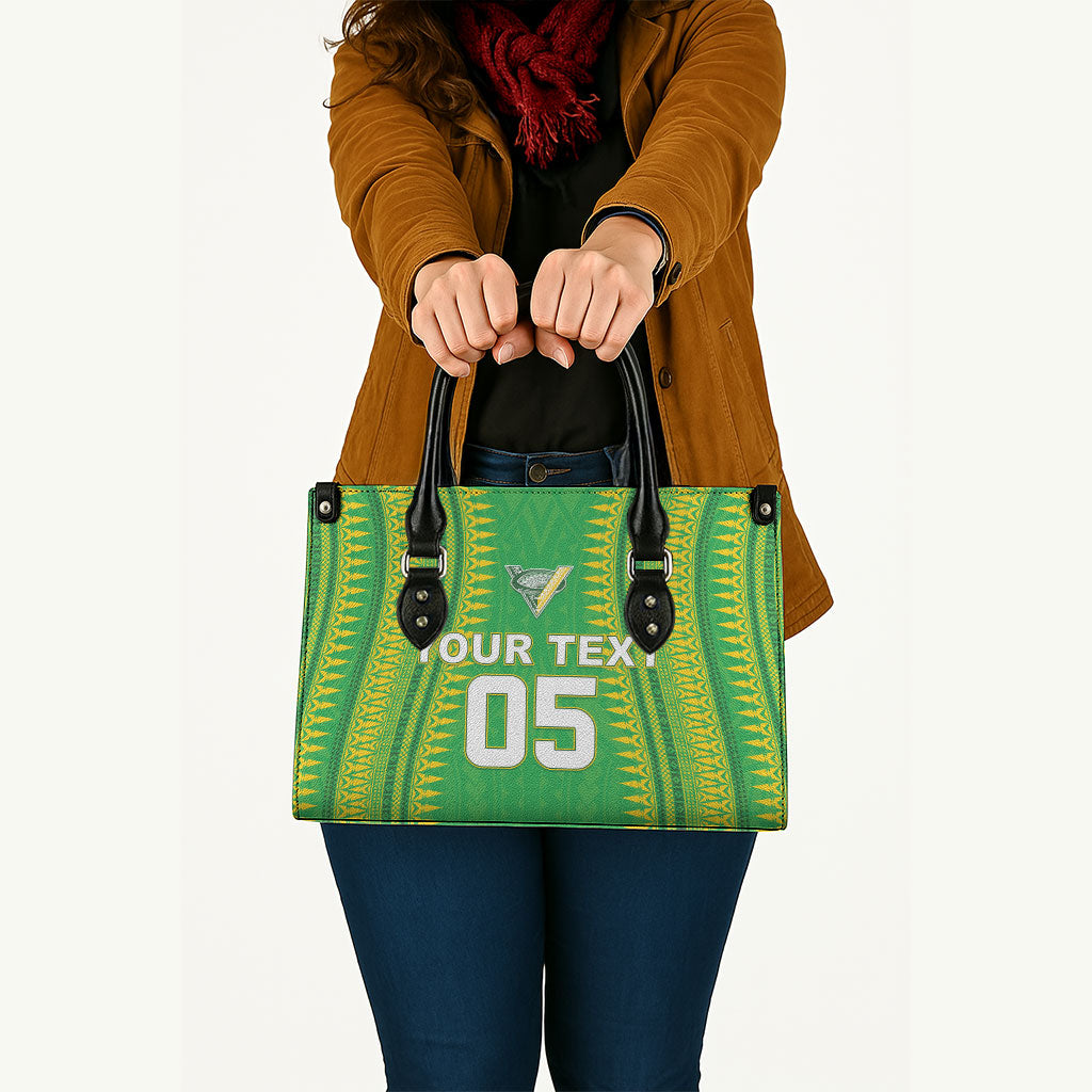 Cook Islands Rugby Custom Leather Bag Kuki Tribal Pattern Green Version LT05 - Polynesian Pride