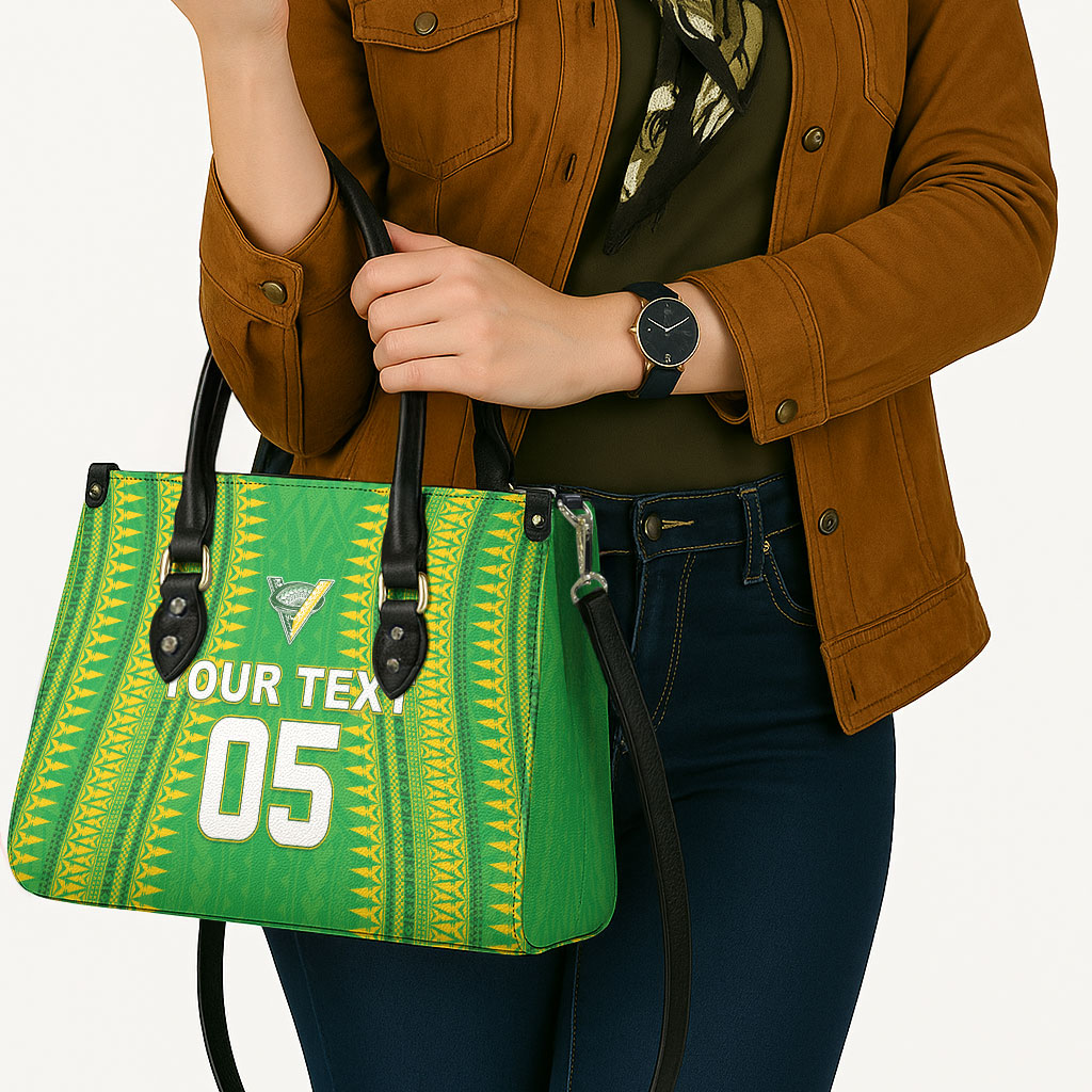 Cook Islands Rugby Custom Leather Bag Kuki Tribal Pattern Green Version LT05 - Polynesian Pride