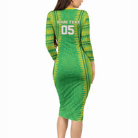 Cook Islands Rugby Custom Long Sleeve Bodycon Dress Kuki Tribal Pattern Green Version LT05 - Polynesian Pride