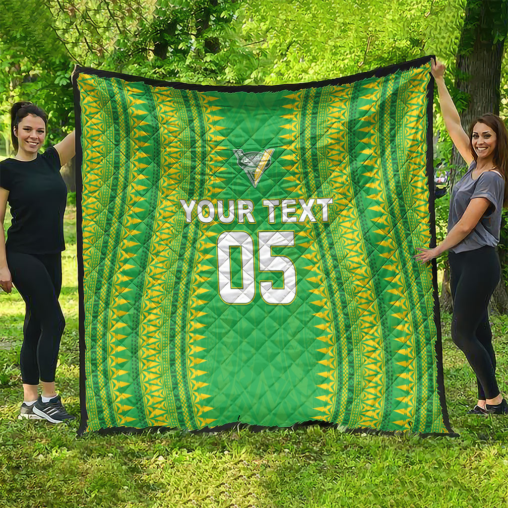 Cook Islands Rugby Custom Quilt Kuki Tribal Pattern Green Version LT05 - Polynesian Pride