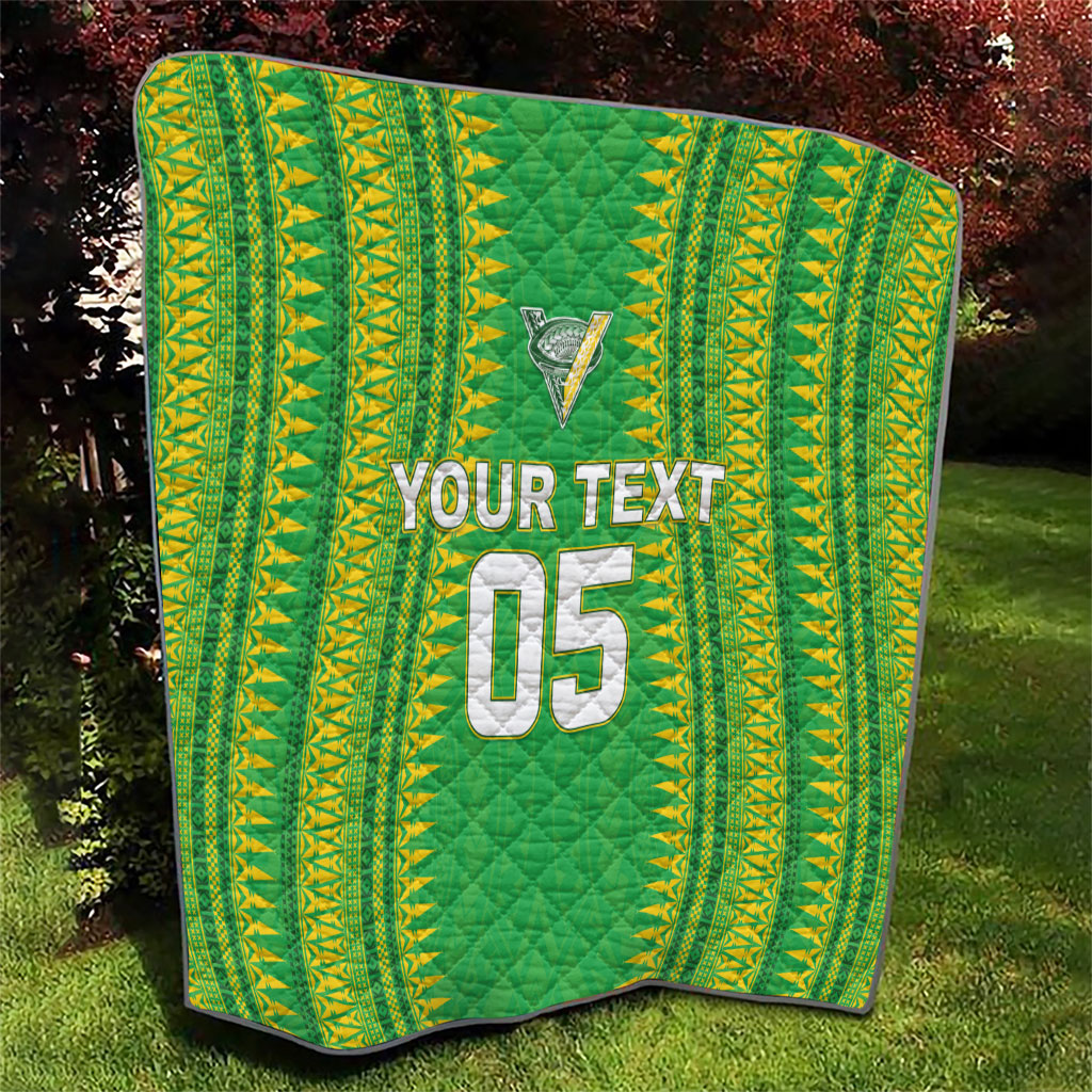 Cook Islands Rugby Custom Quilt Kuki Tribal Pattern Green Version LT05 - Polynesian Pride