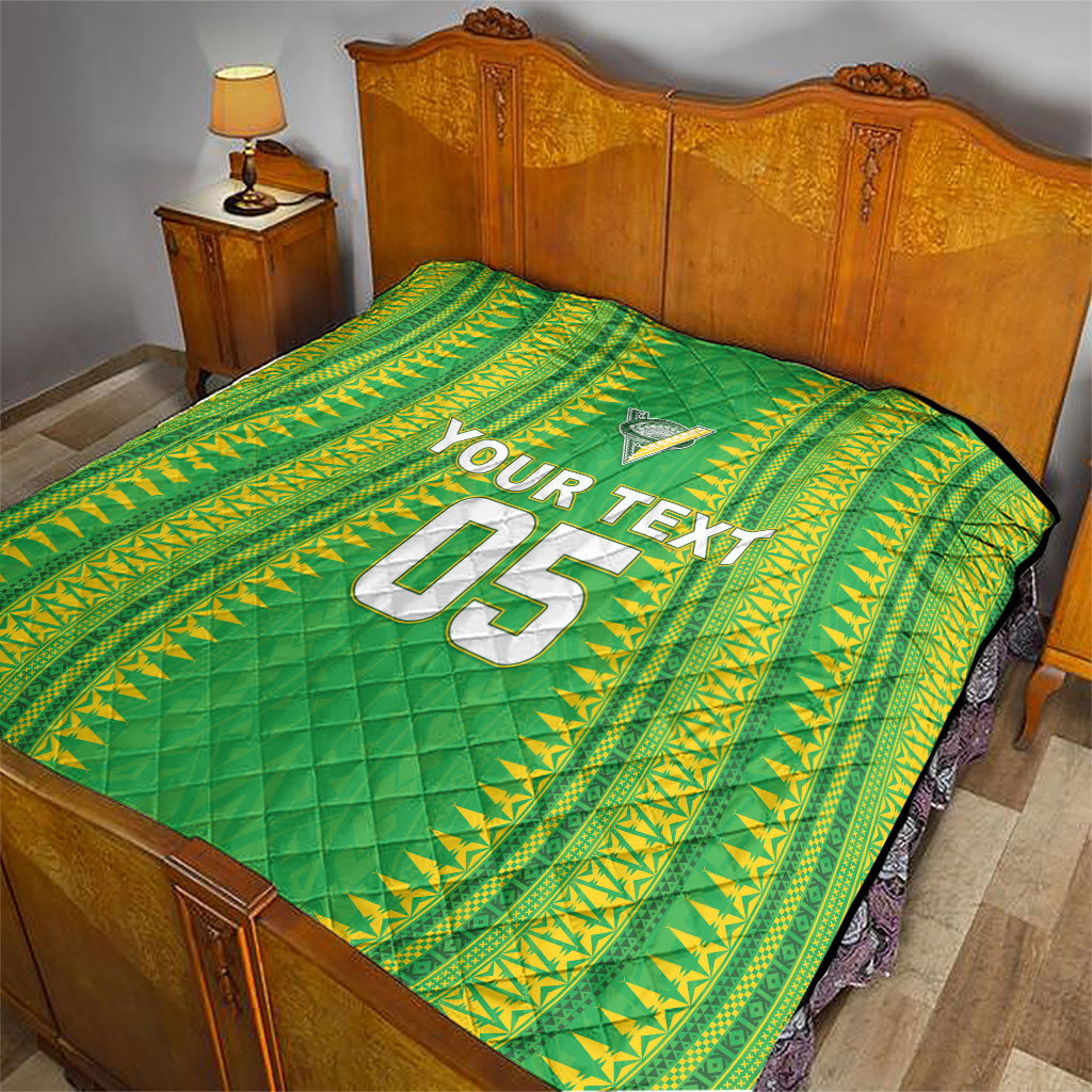 Cook Islands Rugby Custom Quilt Kuki Tribal Pattern Green Version LT05 - Polynesian Pride