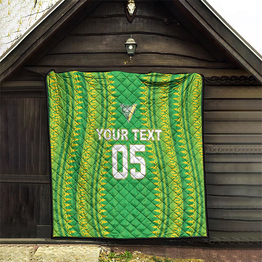 Cook Islands Rugby Custom Quilt Kuki Tribal Pattern Green Version LT05 - Polynesian Pride