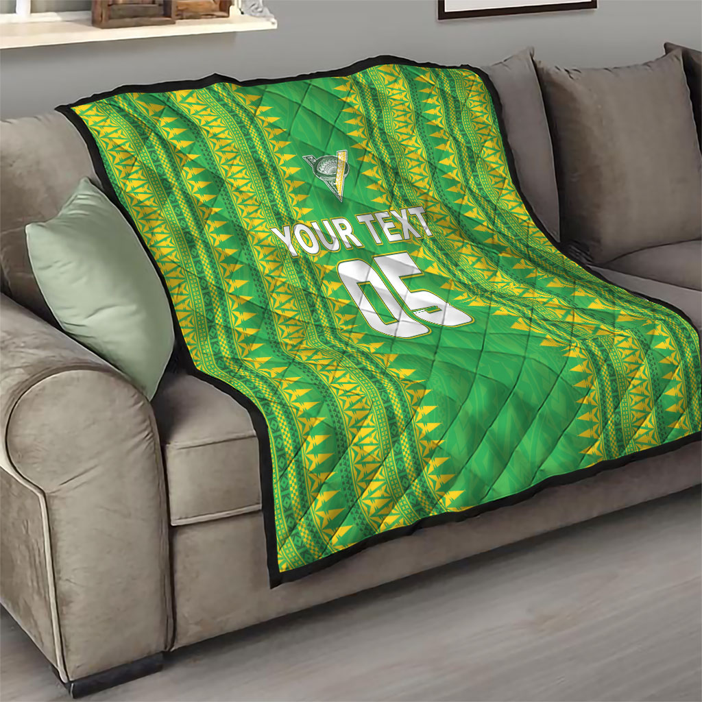 Cook Islands Rugby Custom Quilt Kuki Tribal Pattern Green Version LT05 - Polynesian Pride