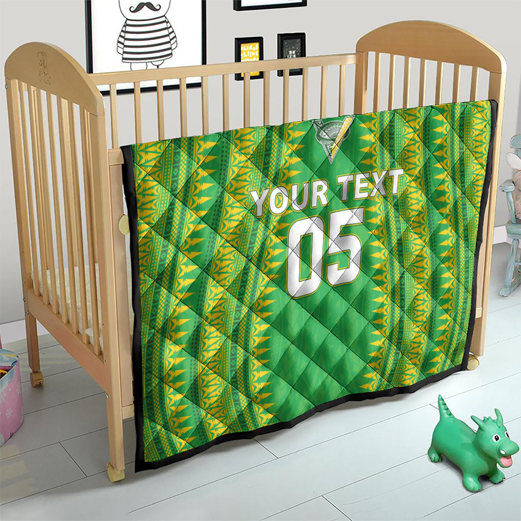 Cook Islands Rugby Custom Quilt Kuki Tribal Pattern Green Version LT05 - Polynesian Pride