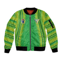 Cook Islands Rugby Custom Sleeve Zip Bomber Jacket Kuki Tribal Pattern Green Version LT05 Unisex Green - Polynesian Pride