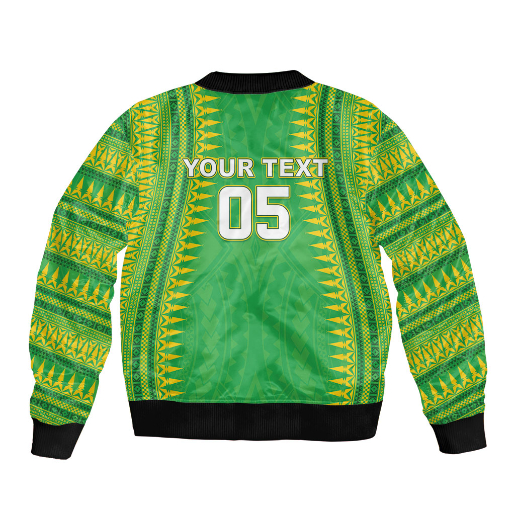 Cook Islands Rugby Custom Sleeve Zip Bomber Jacket Kuki Tribal Pattern Green Version LT05 - Polynesian Pride
