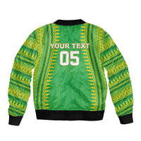 Cook Islands Rugby Custom Sleeve Zip Bomber Jacket Kuki Tribal Pattern Green Version LT05 - Polynesian Pride