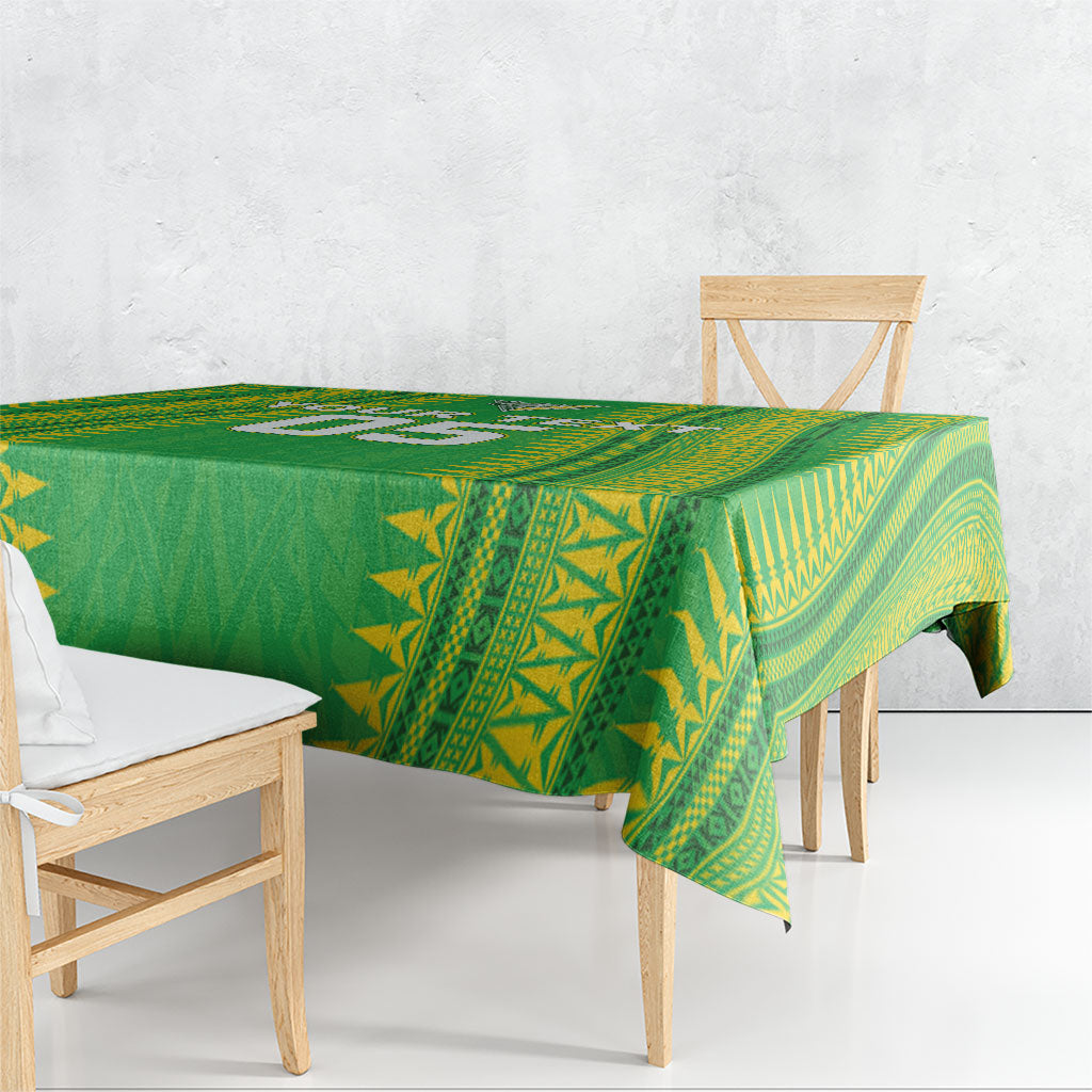 Cook Islands Rugby Custom Tablecloth Kuki Tribal Pattern Green Version LT05 - Polynesian Pride