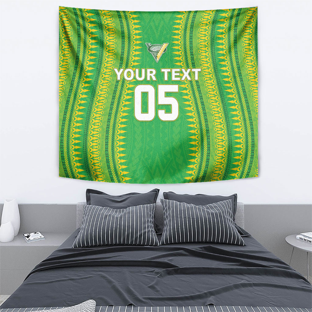 Cook Islands Rugby Custom Tapestry Kuki Tribal Pattern Green Version LT05 - Polynesian Pride