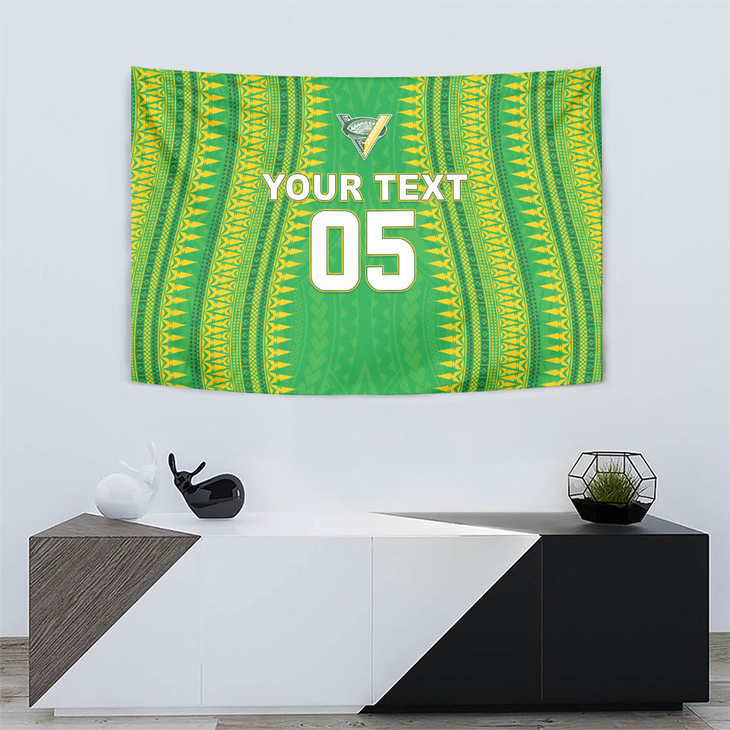 Cook Islands Rugby Custom Tapestry Kuki Tribal Pattern Green Version LT05 - Polynesian Pride