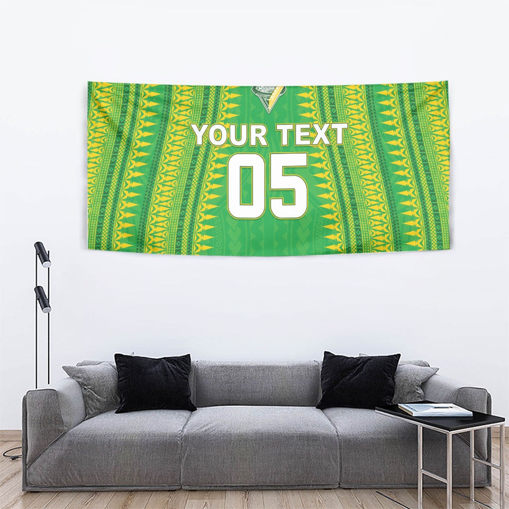 Cook Islands Rugby Custom Tapestry Kuki Tribal Pattern Green Version LT05 - Polynesian Pride