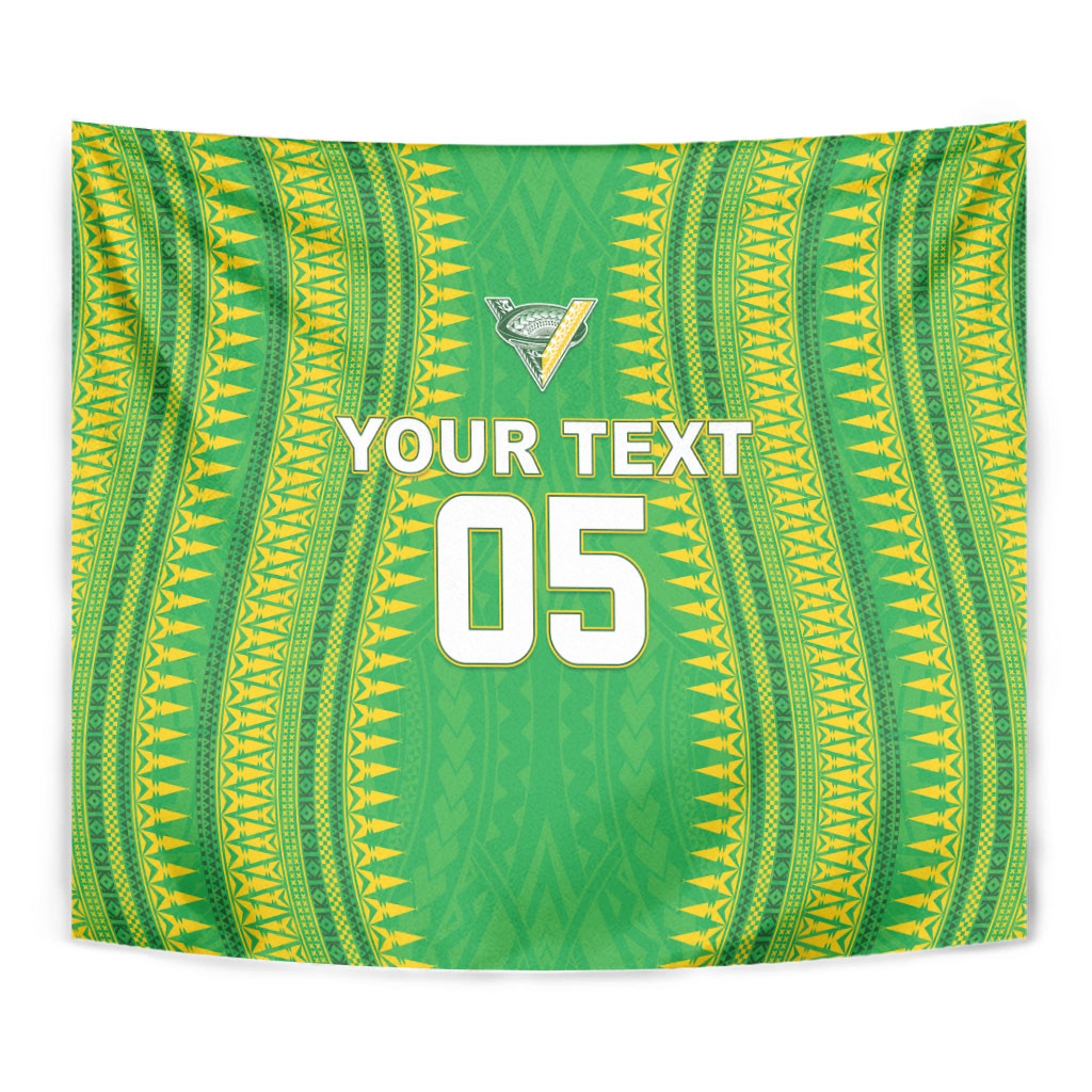 Cook Islands Rugby Custom Tapestry Kuki Tribal Pattern Green Version LT05 - Polynesian Pride