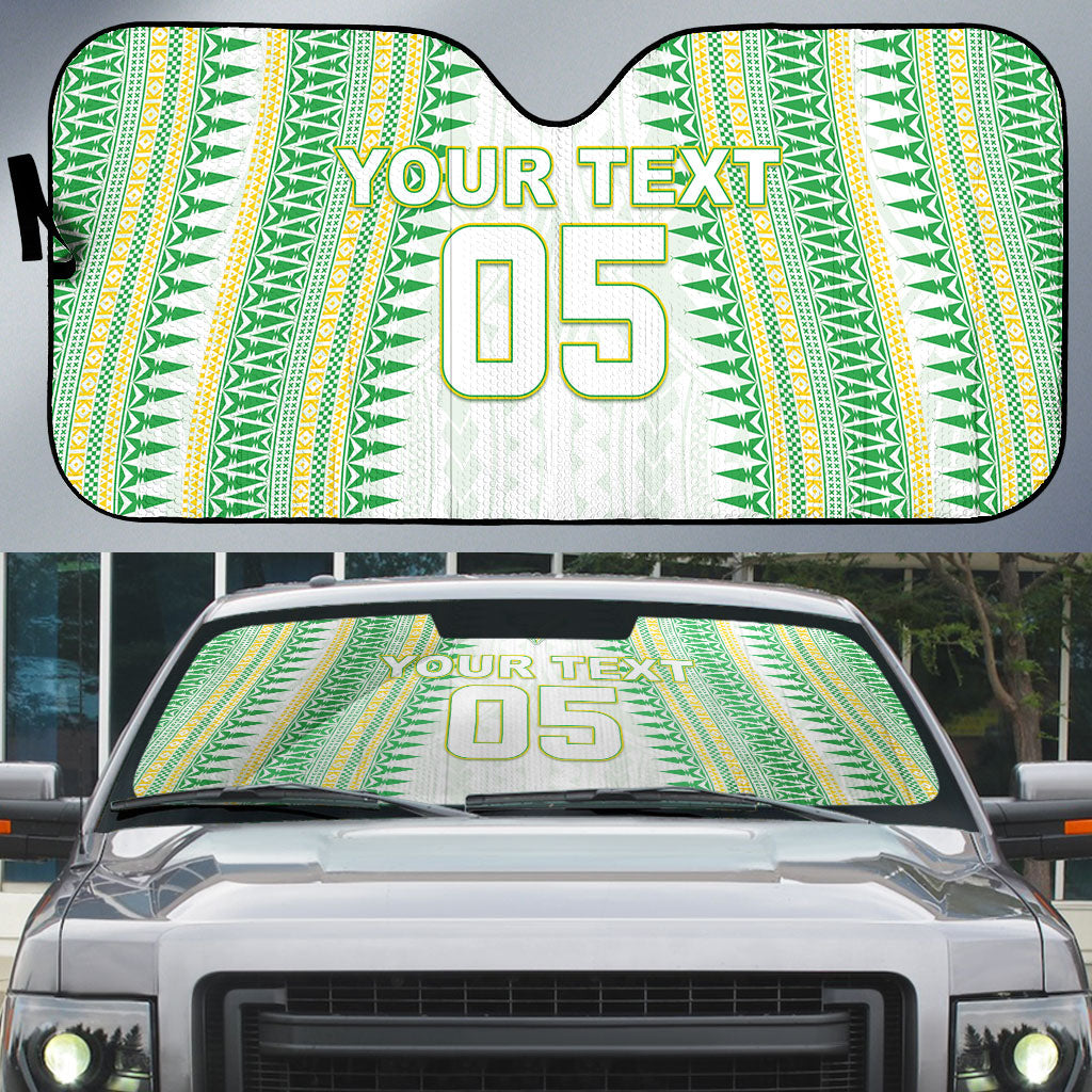 Cook Islands Rugby Custom Auto Sun Shade Kuki Tribal Pattern White Version LT05 White - Polynesian Pride