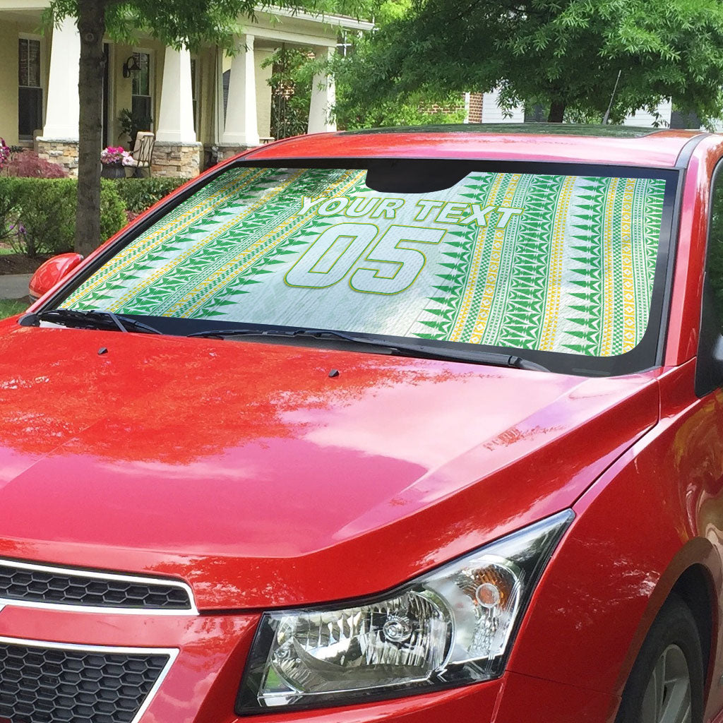 Cook Islands Rugby Custom Auto Sun Shade Kuki Tribal Pattern White Version LT05 - Polynesian Pride