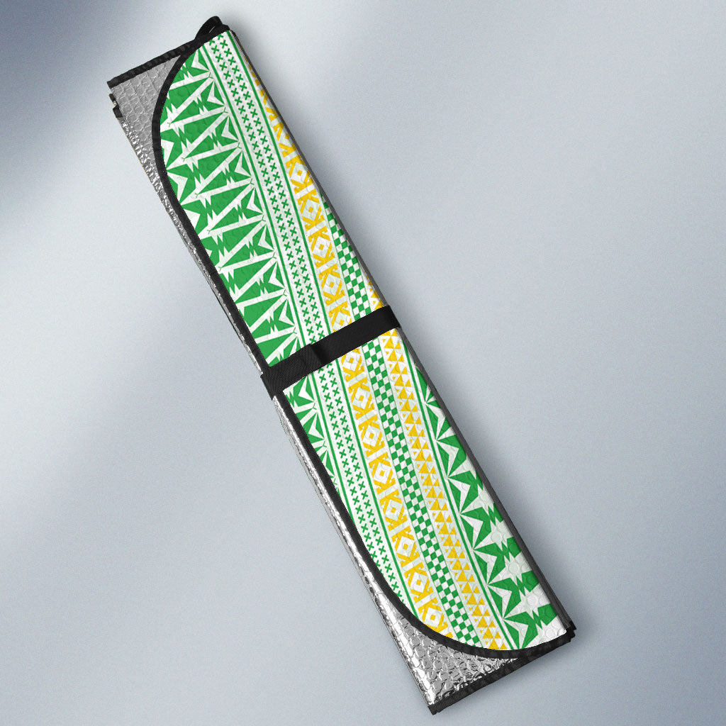 Cook Islands Rugby Custom Auto Sun Shade Kuki Tribal Pattern White Version LT05 - Polynesian Pride