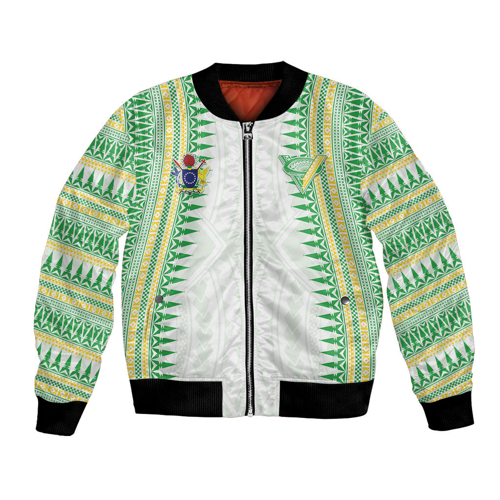 Cook Islands Rugby Custom Bomber Jacket Kuki Tribal Pattern White Version LT05 Unisex White - Polynesian Pride