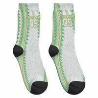 Cook Islands Rugby Custom Crew Socks Kuki Tribal Pattern White Version LT05 - Polynesian Pride